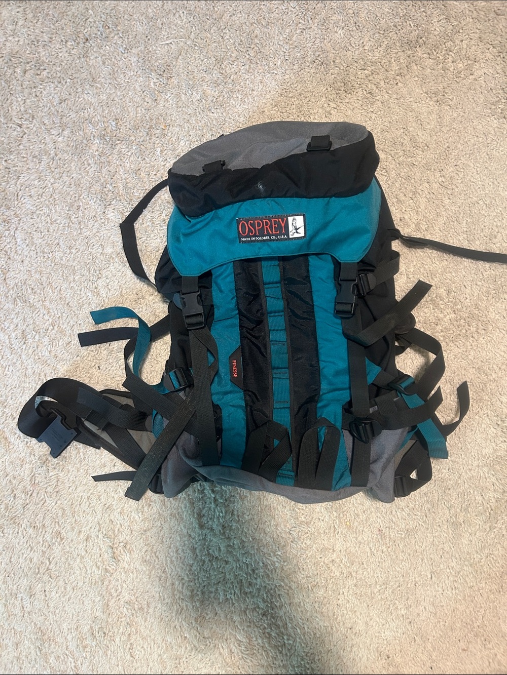 Vintage Osprey Teal And Black Technical Backpack